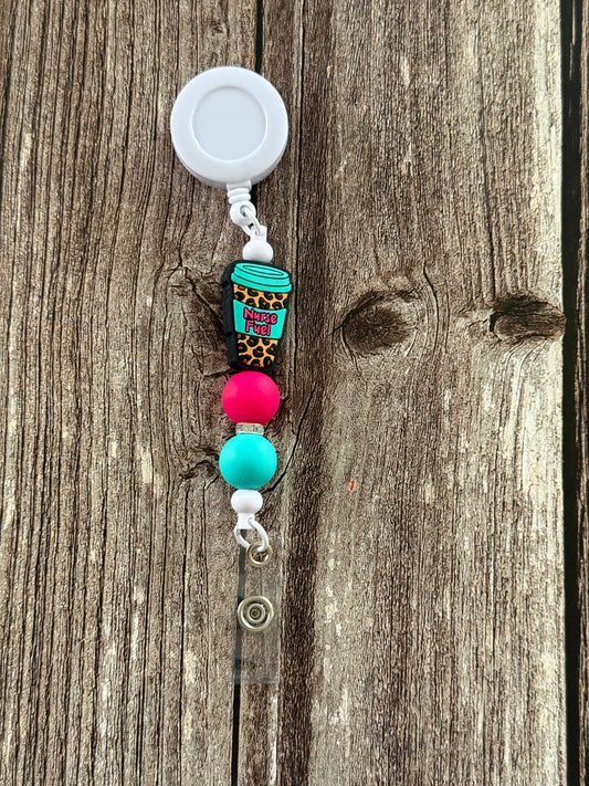 Pink and Turquoise Nurse Fuel Badge Reel