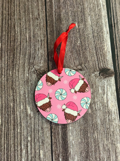 Pink Highland Cow Ornament