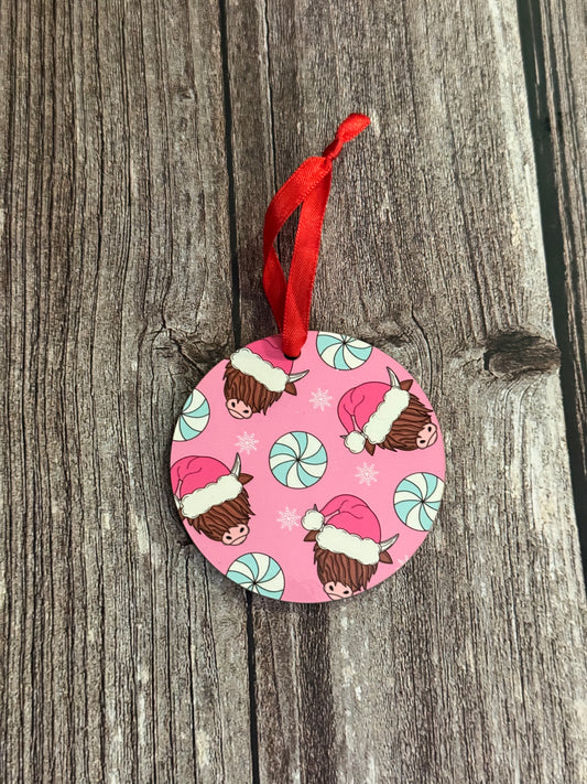 Pink Highland Cow Ornament