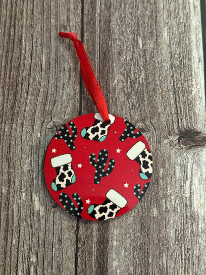 Red Cow Print Stocking Ornament