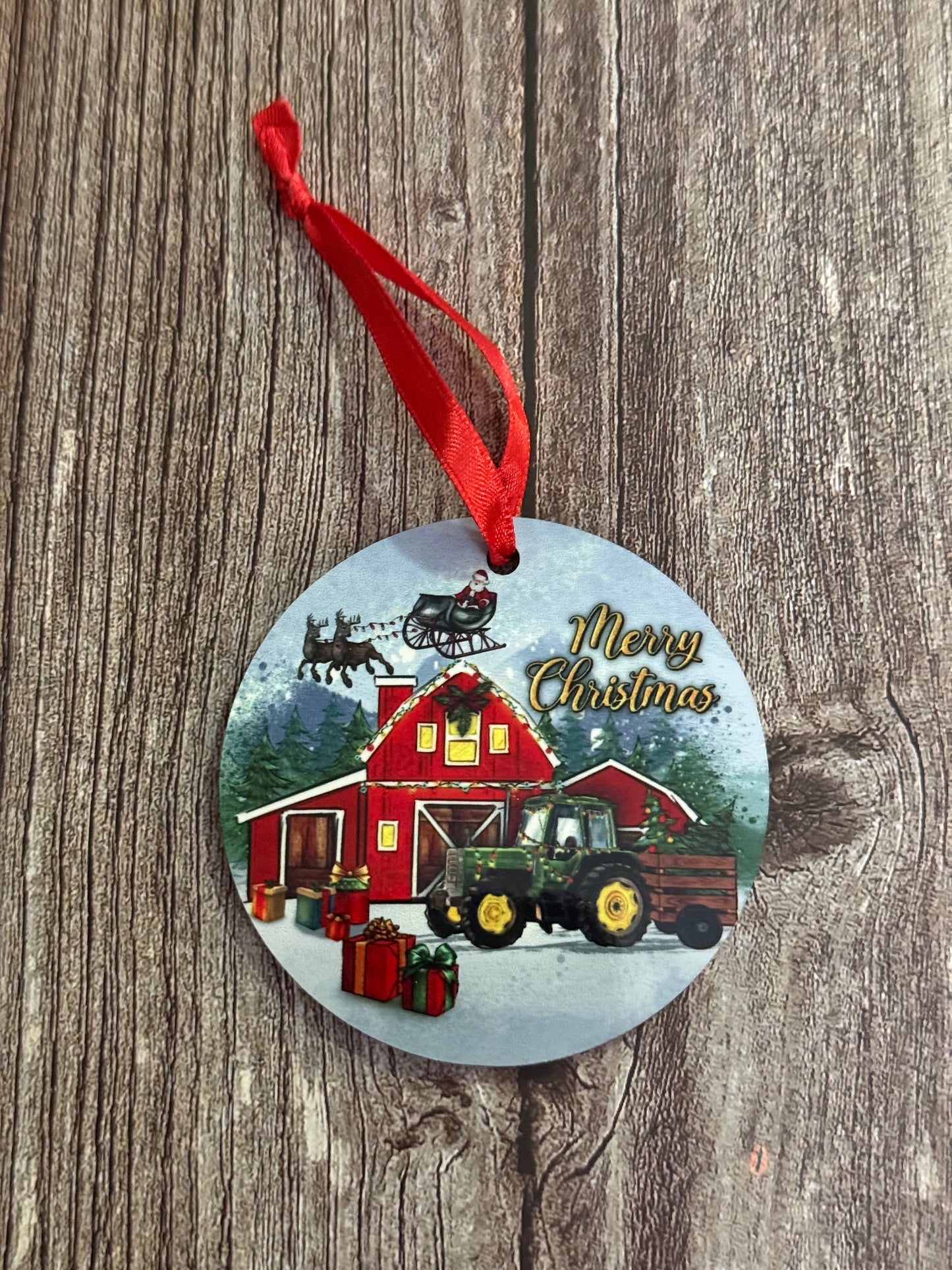 Green Tractor Merry Christmas Ornament