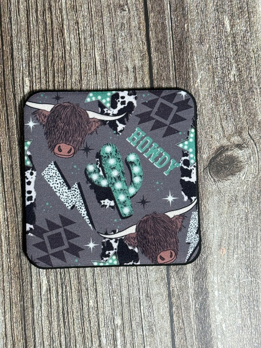 Highland Cow Howdy Collage Coaster (4 piece set)