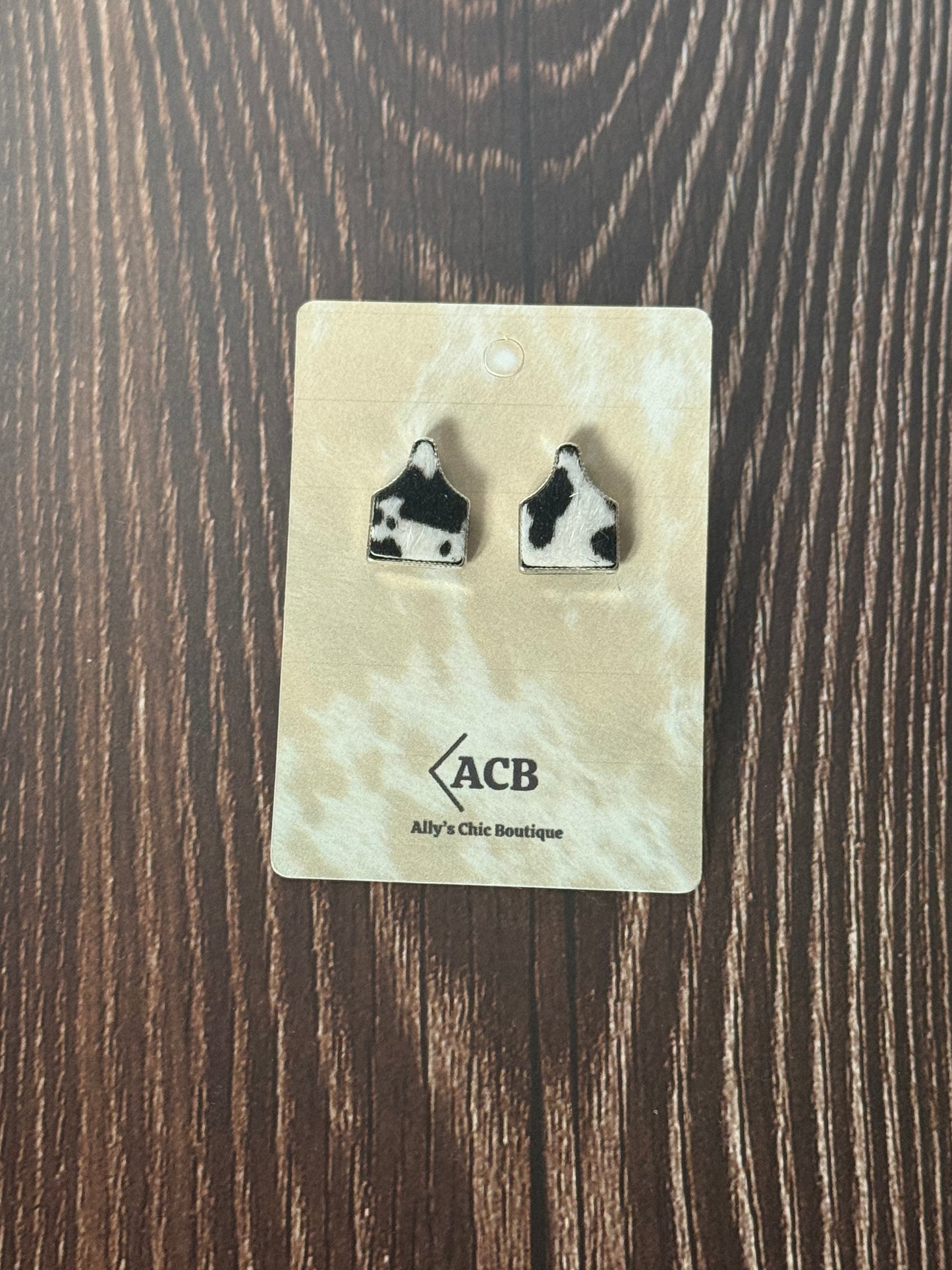 Faux Fur Ear Tag Stud Earrings