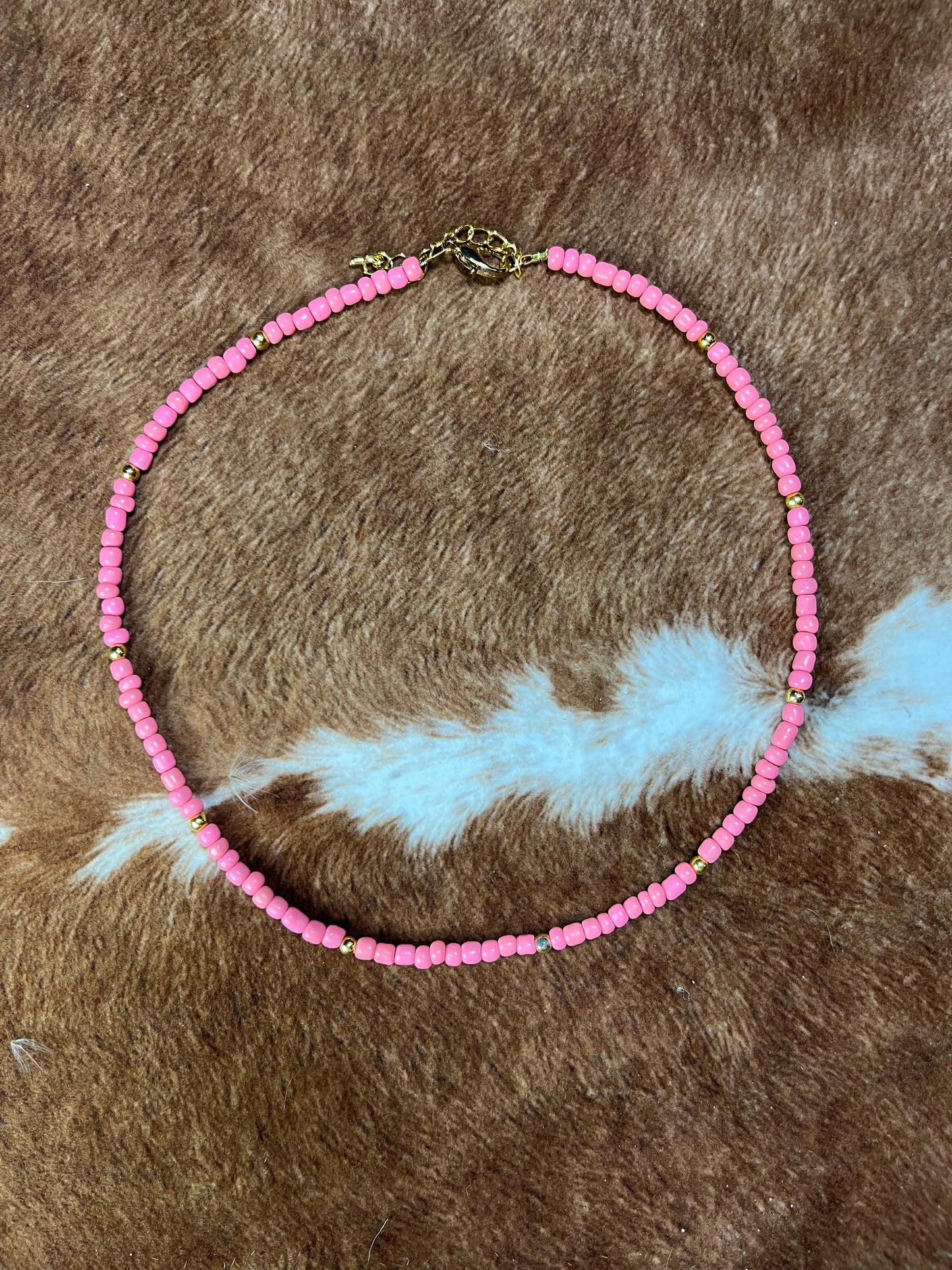 Pink with Gold Seed Bead Choker Necklace