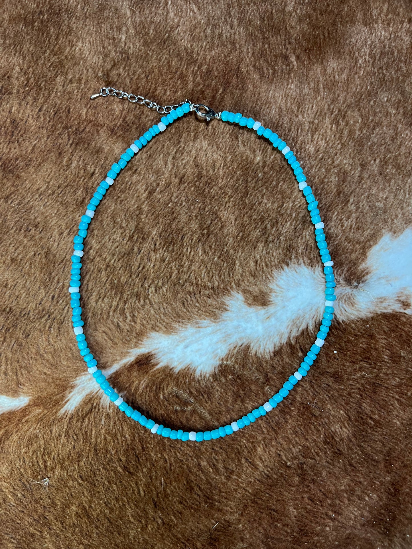 Turquoise and White Seed Bead Choker Necklace