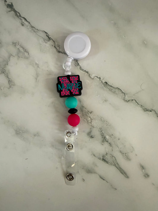 Pink and Turquoise Nurse Badge Reel