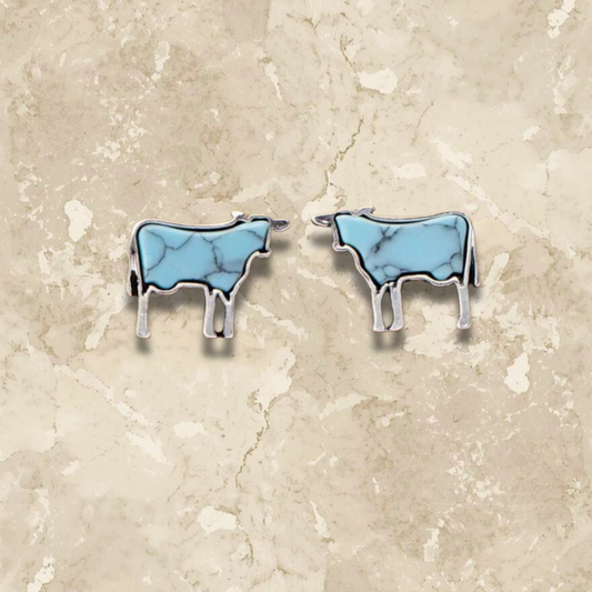 Faux Turquoise Cow Stud Earrings