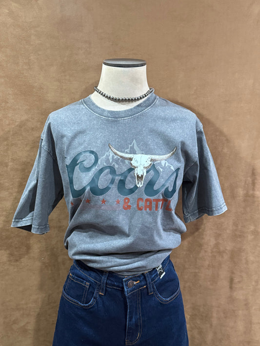 Coors and Cattle Acid Wash Graphic T-shirt