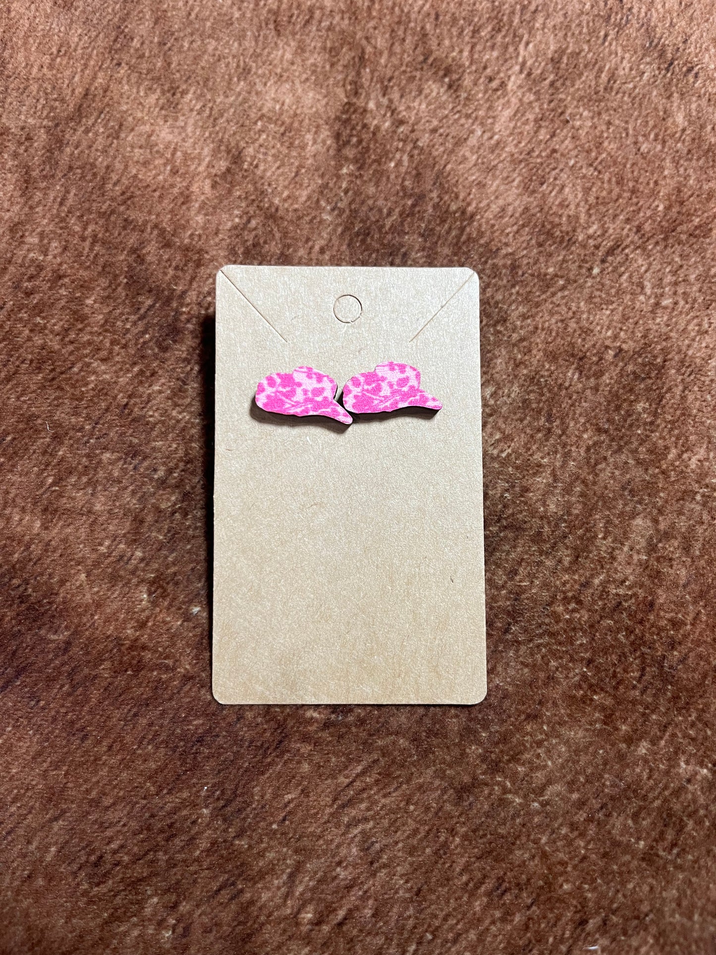 Pink Cowboy Hat Wooden Earrings