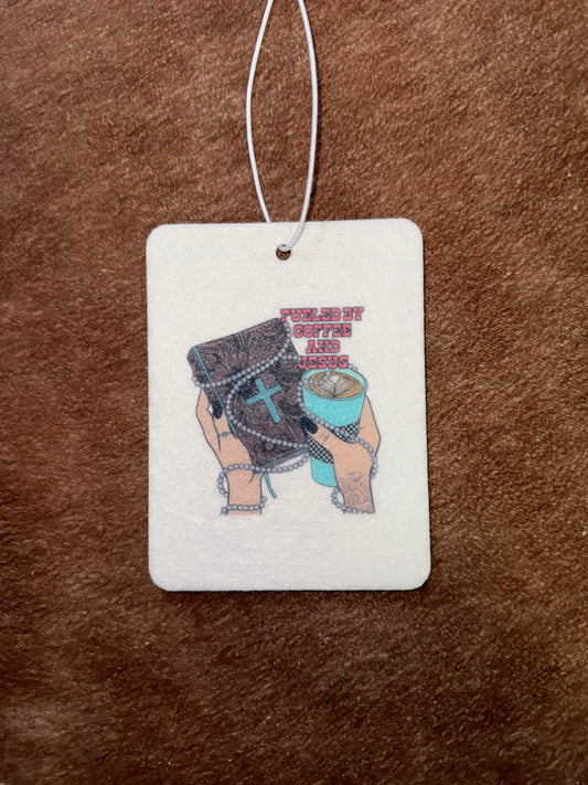Fueled by Coffee and Jesus Car Freshener