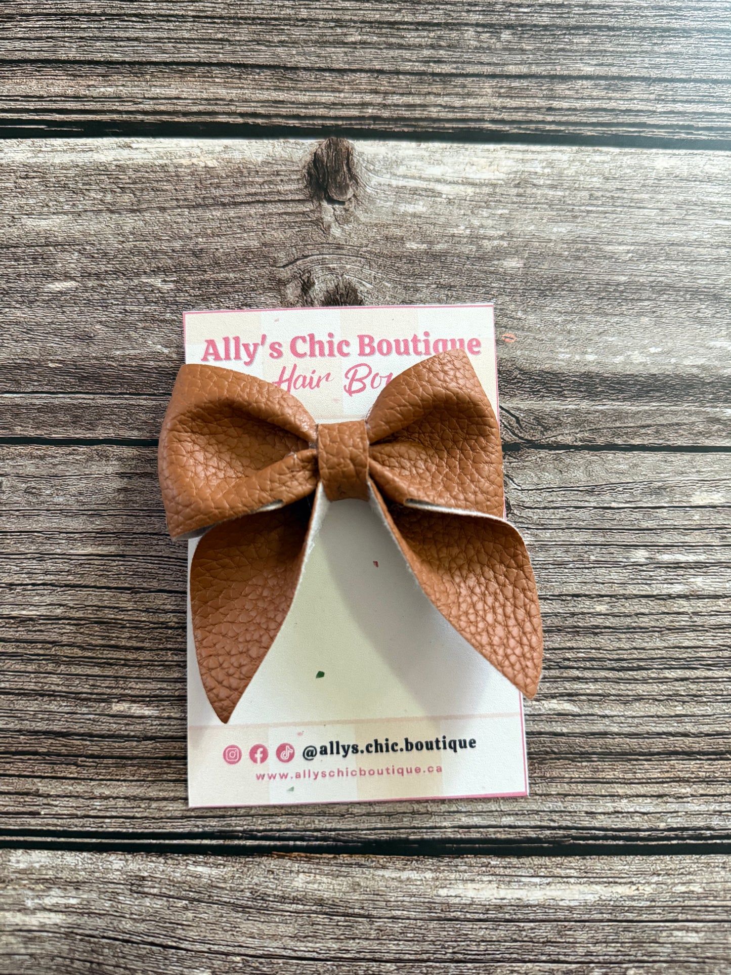Saddle Tan Faux Leather Hair Bow