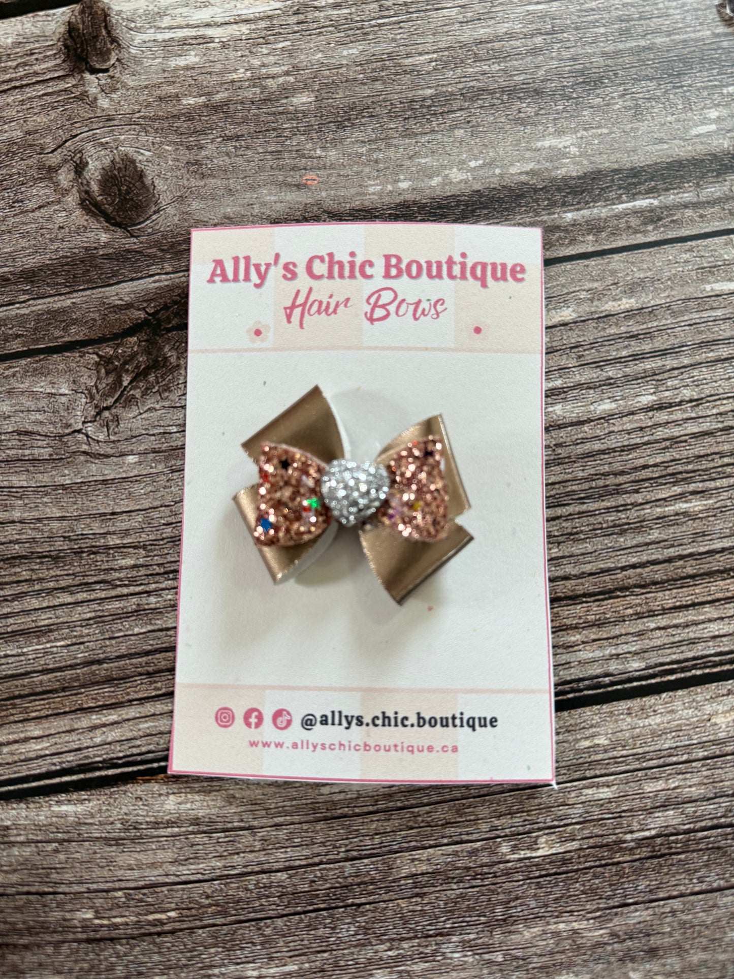 Rose Gold Rhinestone Mini Hair Bow