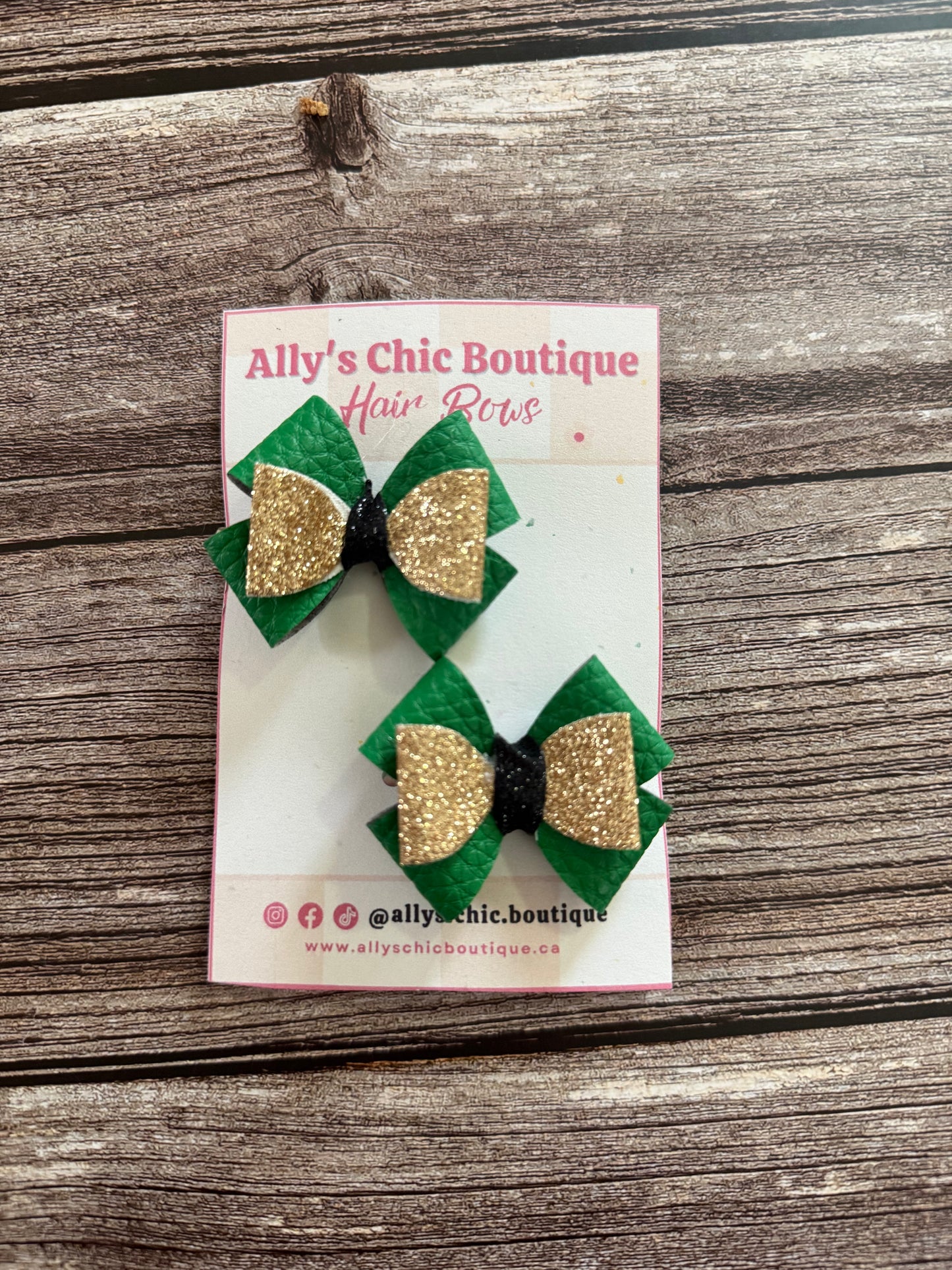 Emerald & Gold Sparkle Pigtail Hair Bow Set