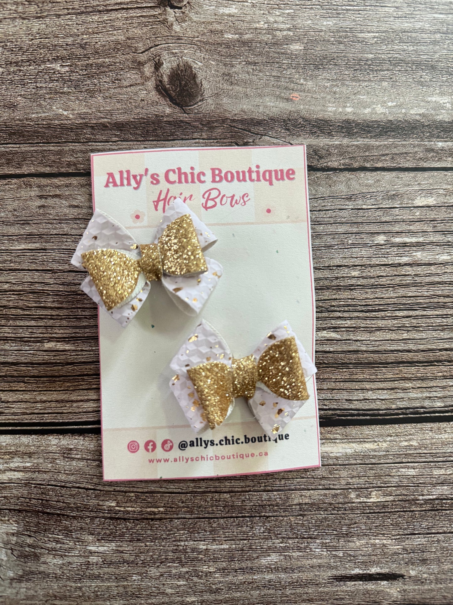 Golden Snowfall Pigtail Hair Bow Set