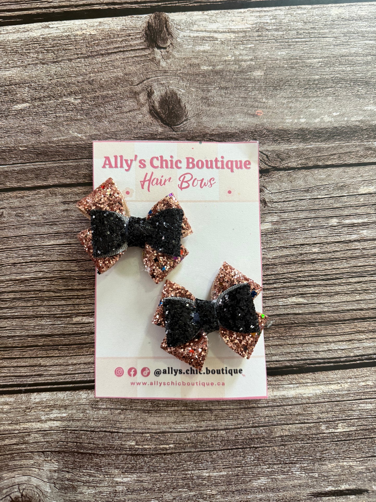 Midnight Rose Gold Glitter Pigtail Hair Bow Set