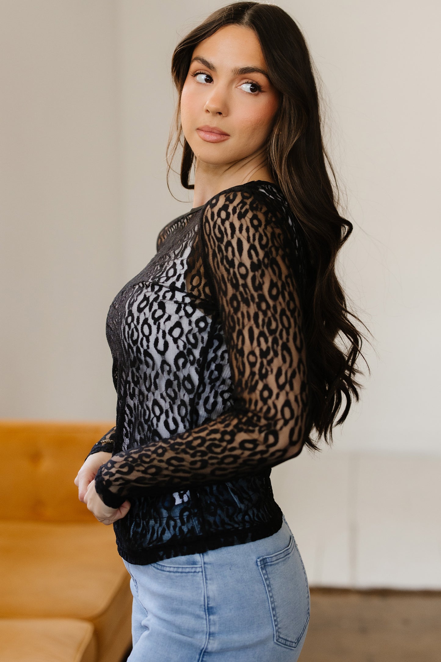 Black Leopard Lace Top