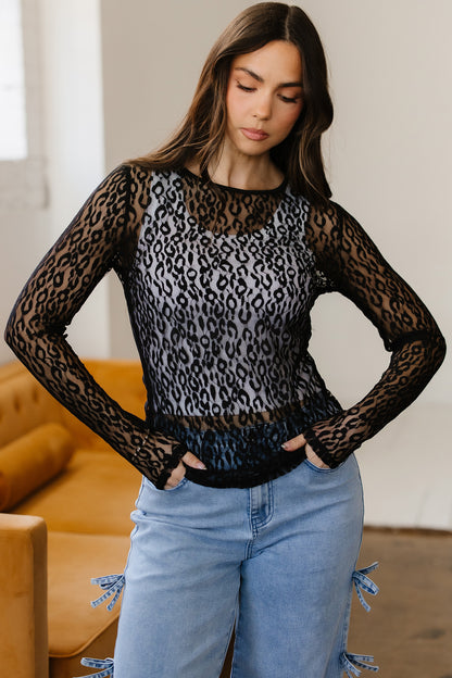 Black Leopard Lace Top