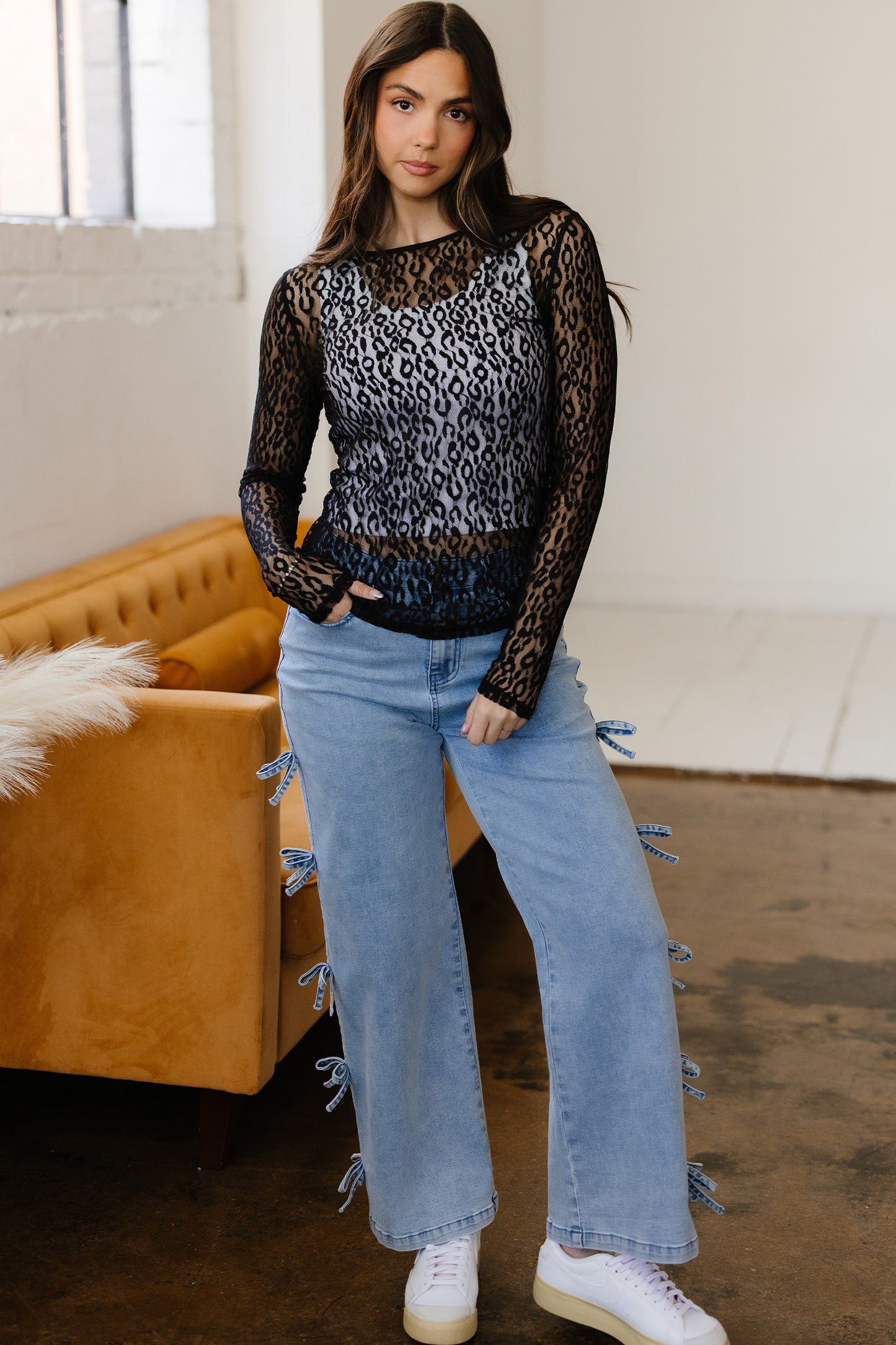 Black Leopard Lace Top