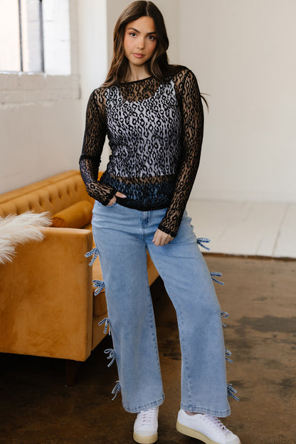 Black Leopard Lace Top