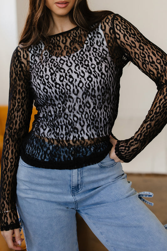 Black Leopard Lace Top