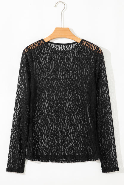 Black Leopard Lace Top