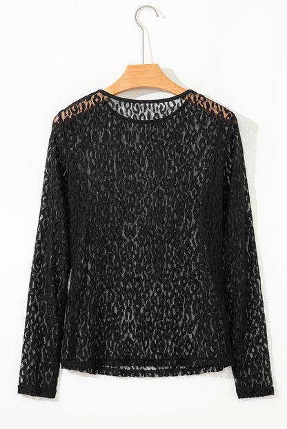 Black Leopard Lace Top