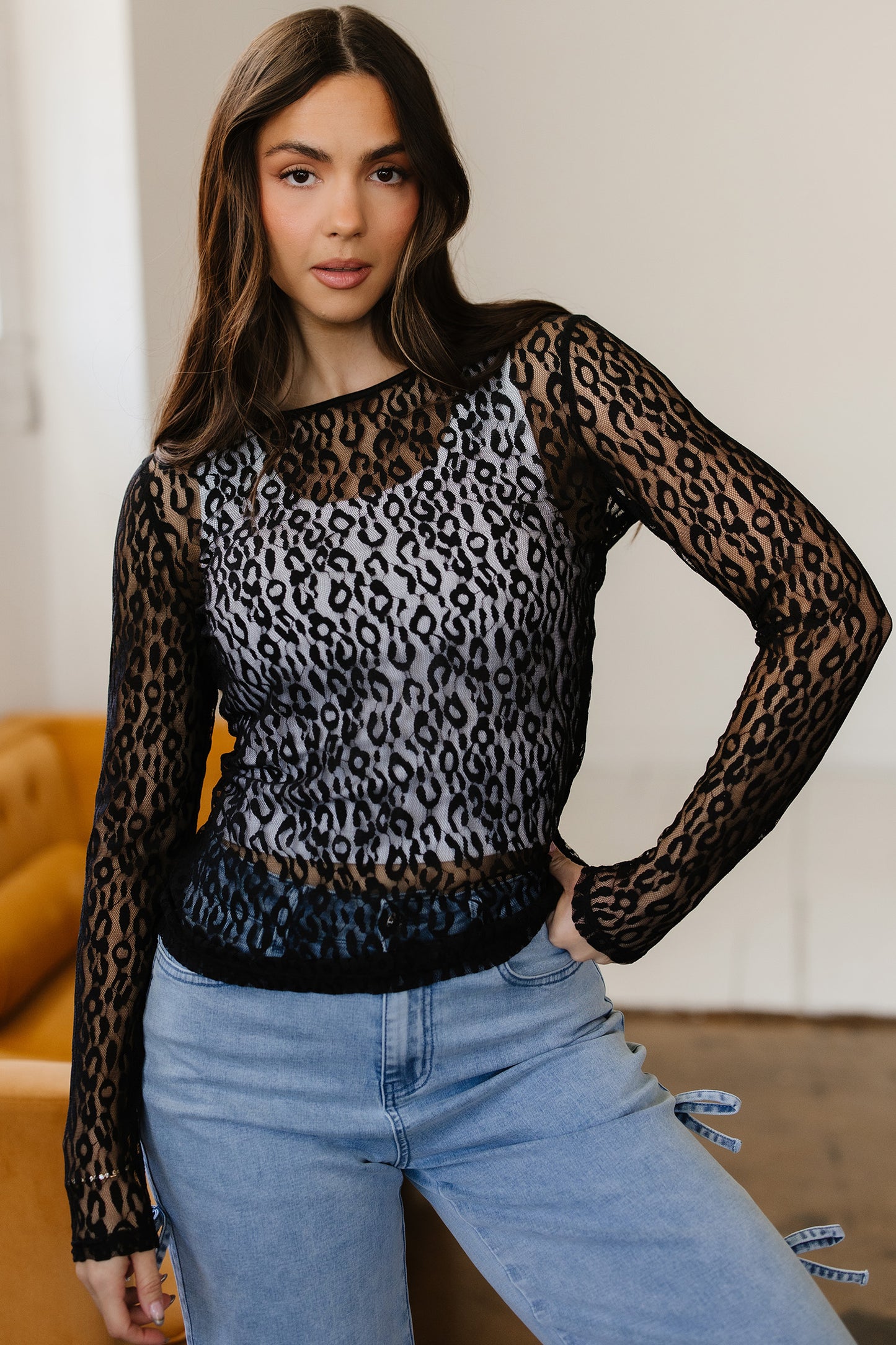 Black Leopard Lace Top