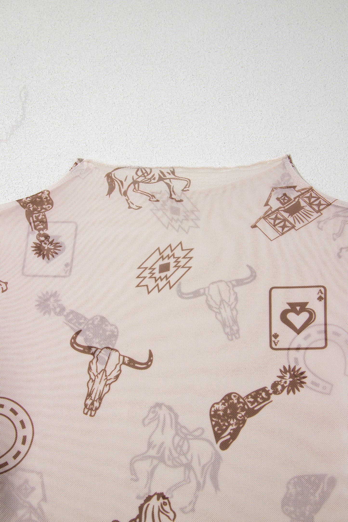 Western Print Mesh Top