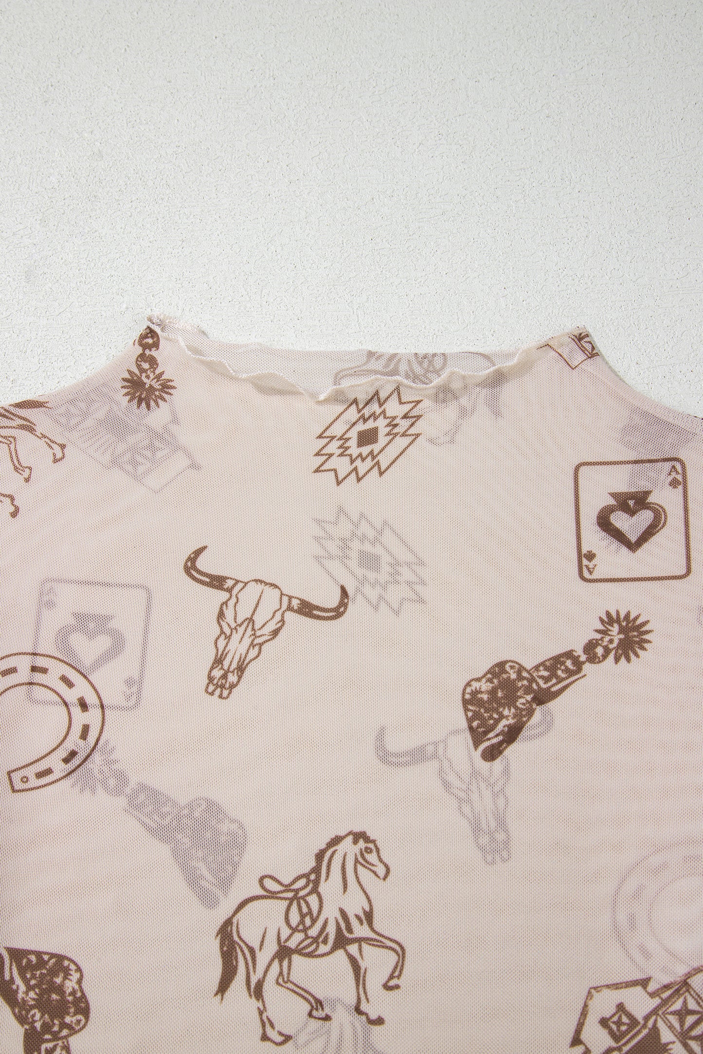 Western Print Mesh Top