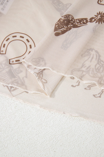 Western Print Mesh Top