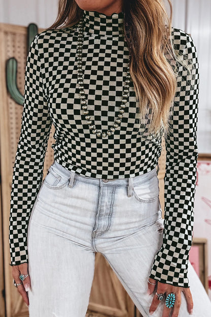 Checkered Print Mesh Top