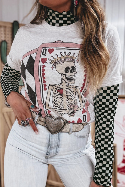 Checkered Print Mesh Top