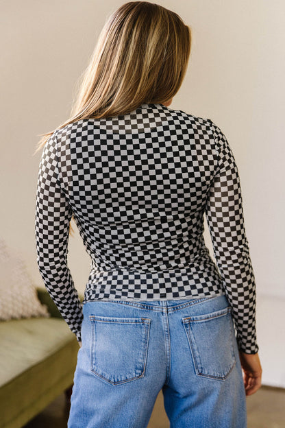 Checkered Print Mesh Top