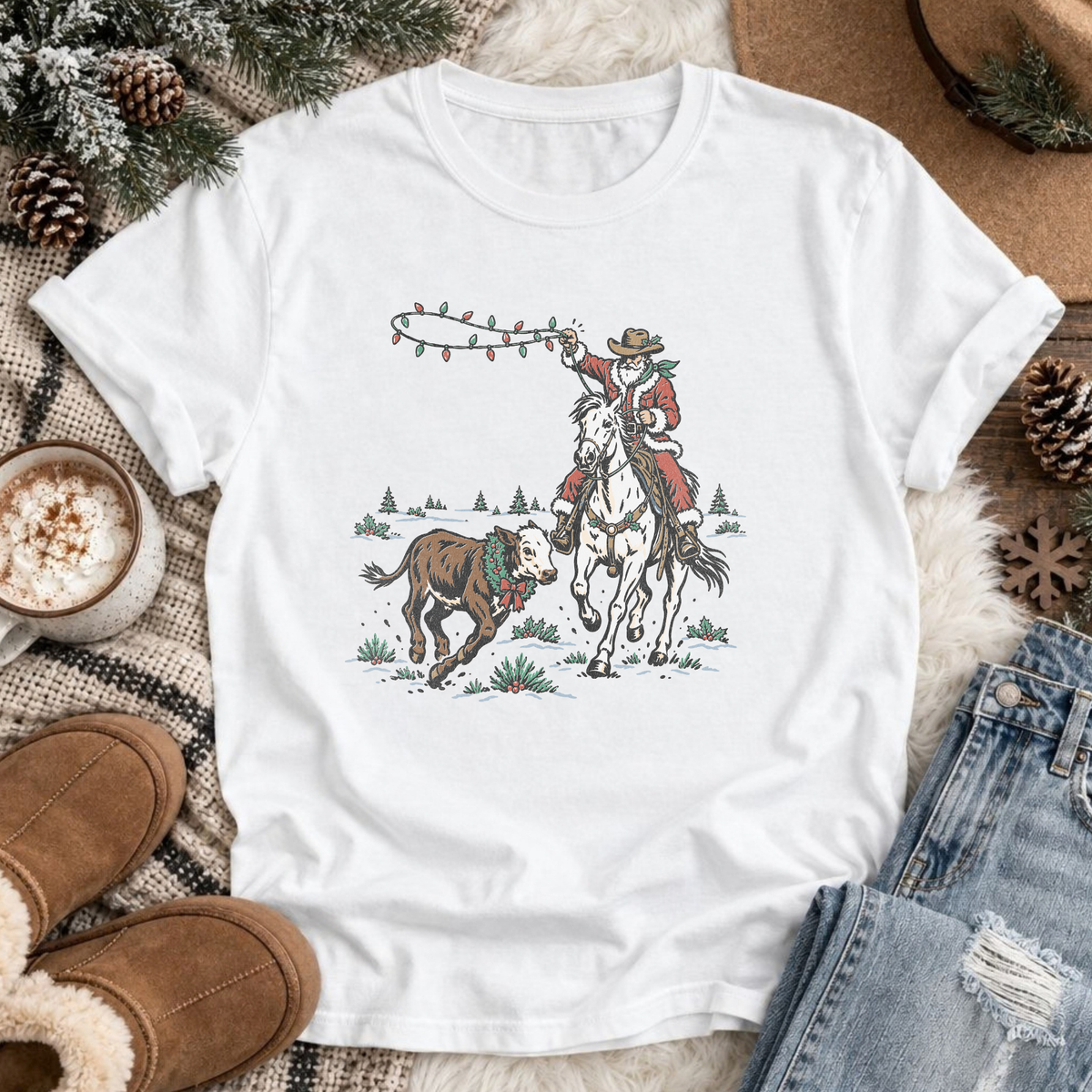 Santa’s Christmas Roundup Retro T-Shirt