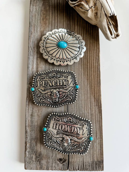Western Typography Belt Buckle - Howdy - Punchy - Concho