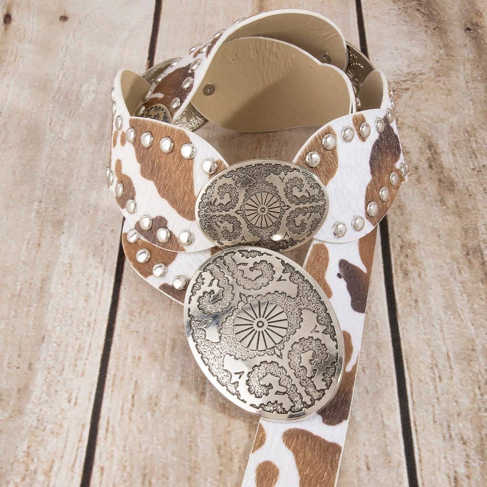 Western Oval Concho Studded Trim Vegan Leather Belt