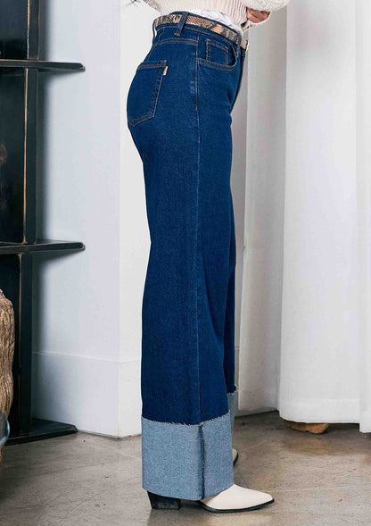 Cuff Up Wide Leg Jeans
