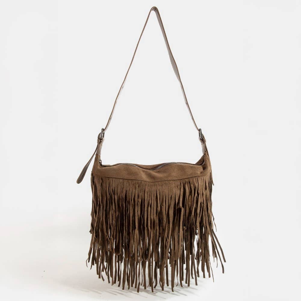 Fringe Faux Suede Shoulder Bag
