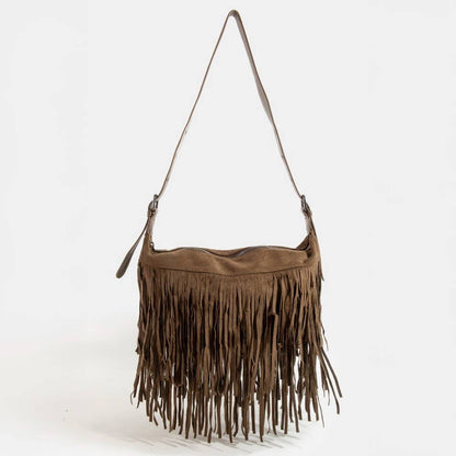 Fringe Faux Suede Shoulder Bag