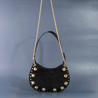 Ball Studded Trim Suede Hobo Shoulder Bags