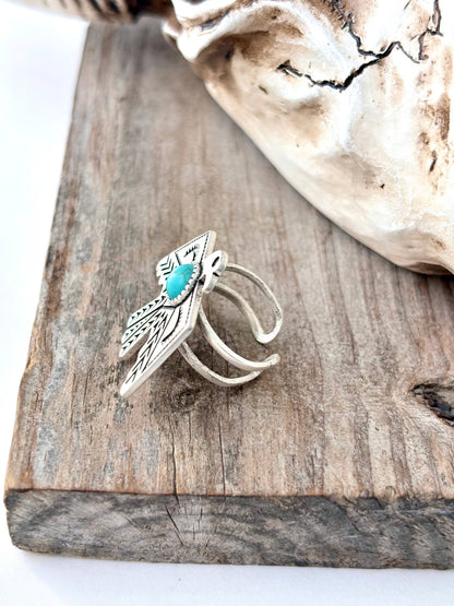 Western Thunderbird Turquoise Stone Statement Cuff Ring