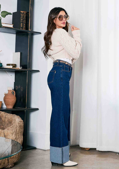 Cuff Up Wide Leg Jeans