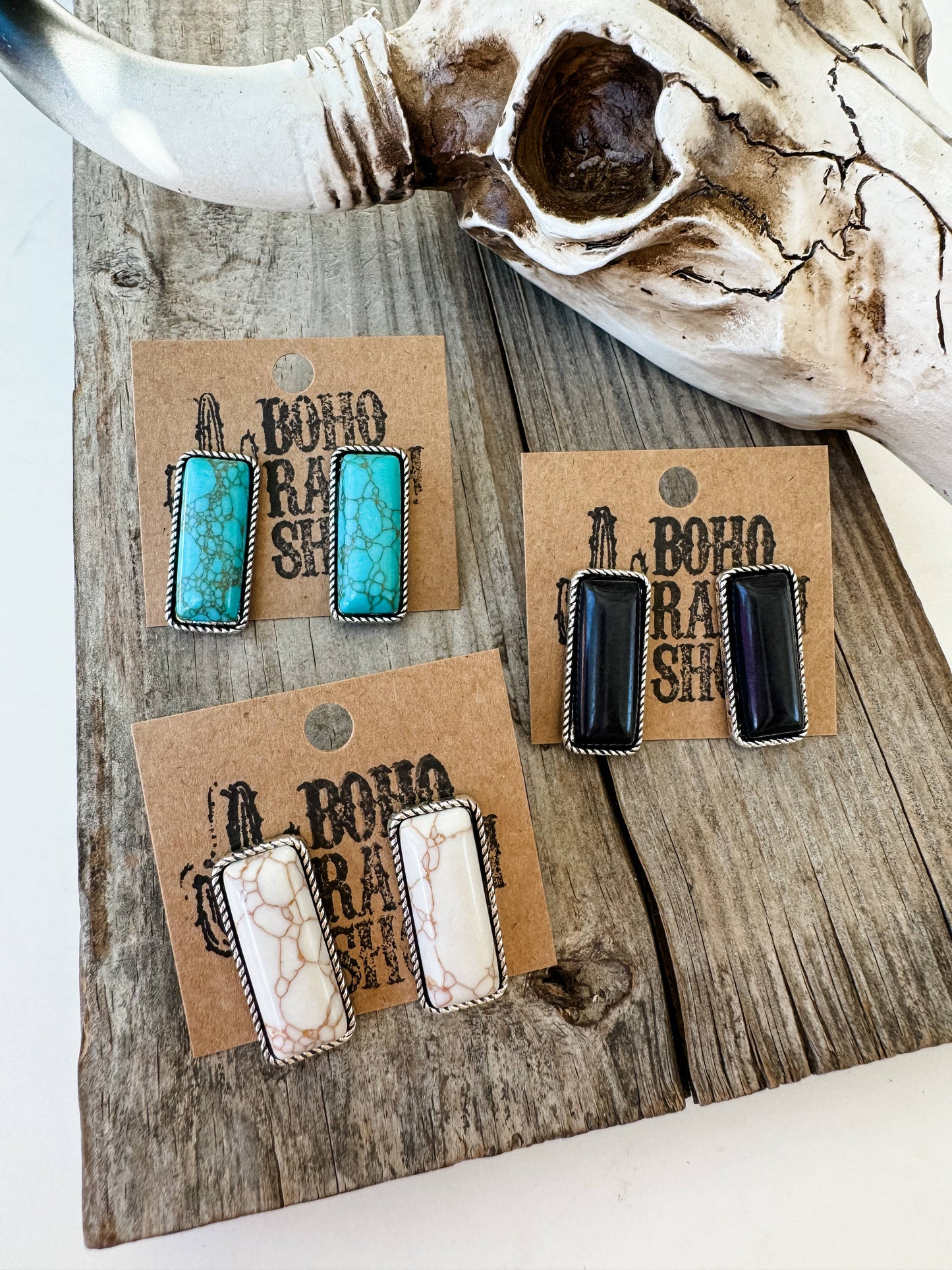 Western Stone Rectangle Bar Earrings