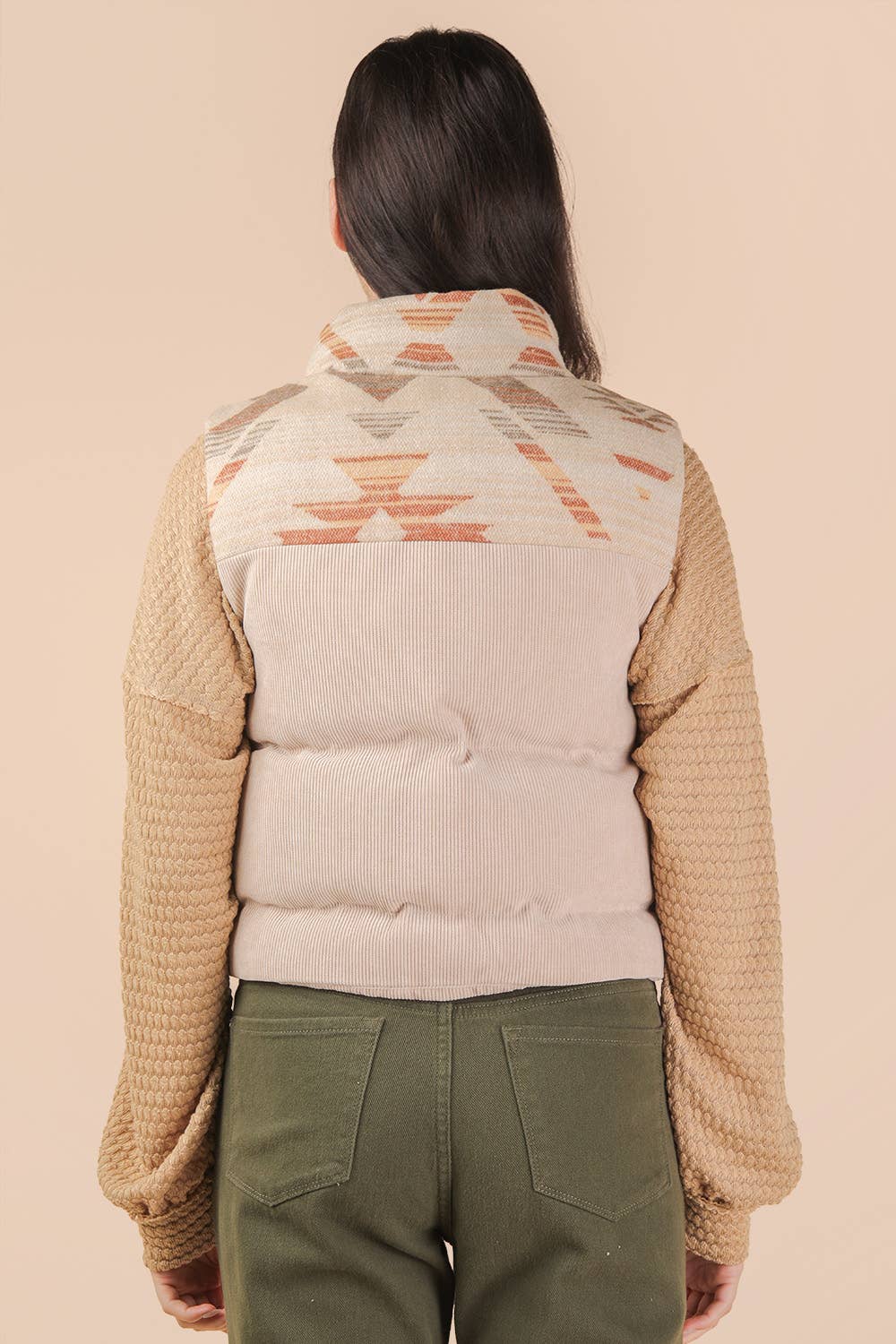NJ90416-Aztec Graphic Corduroy Casual Puffer Vest