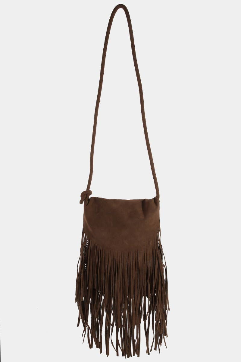 Faux Suede Long Fringe Rectangle Hand Bag