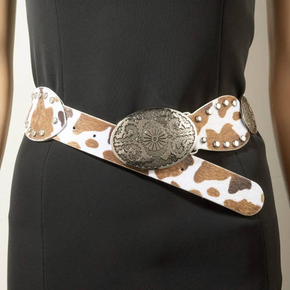 Western Oval Concho Studded Trim Vegan Leather Belt