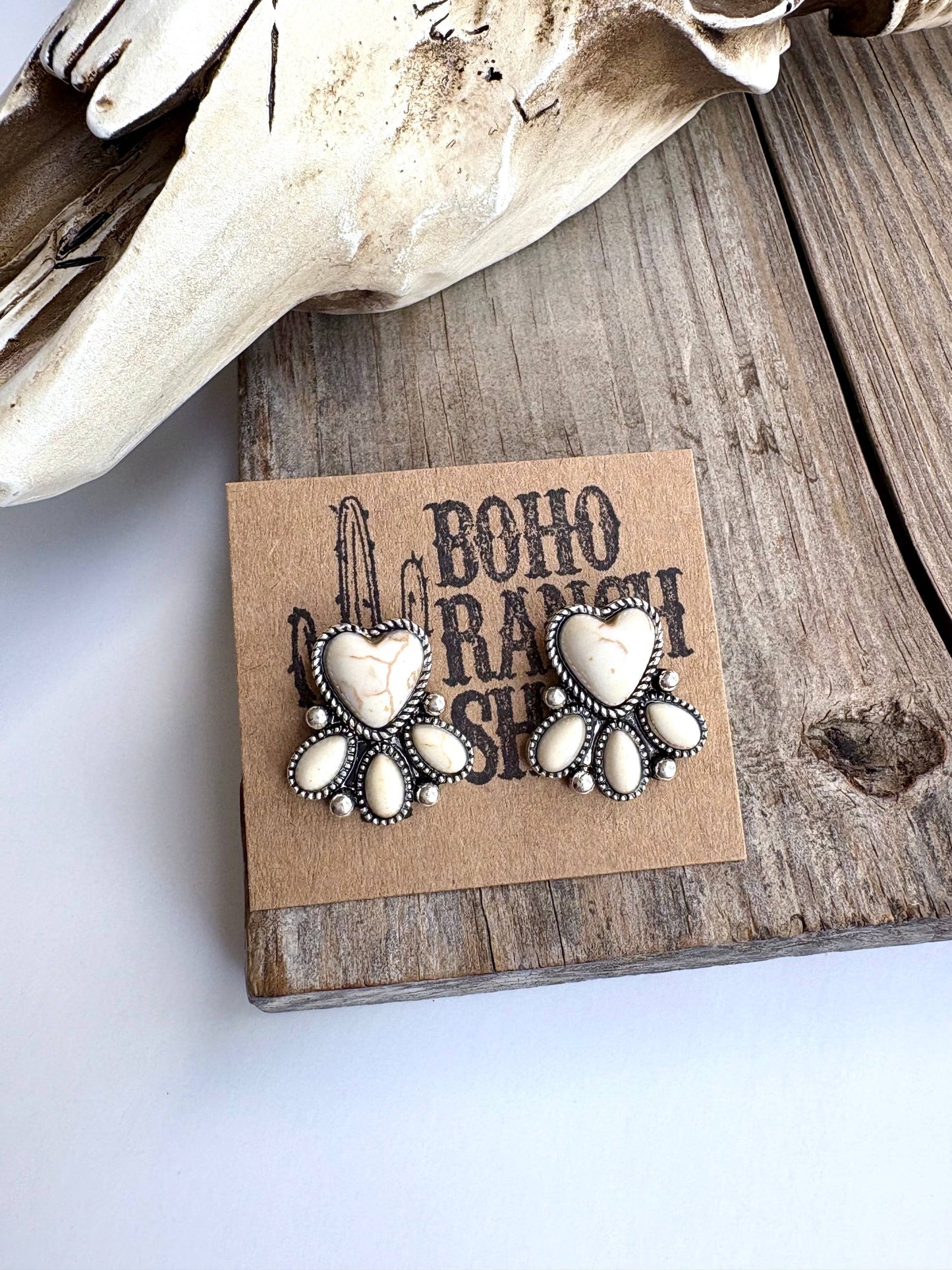 Western Heart Stone Stud Earrings