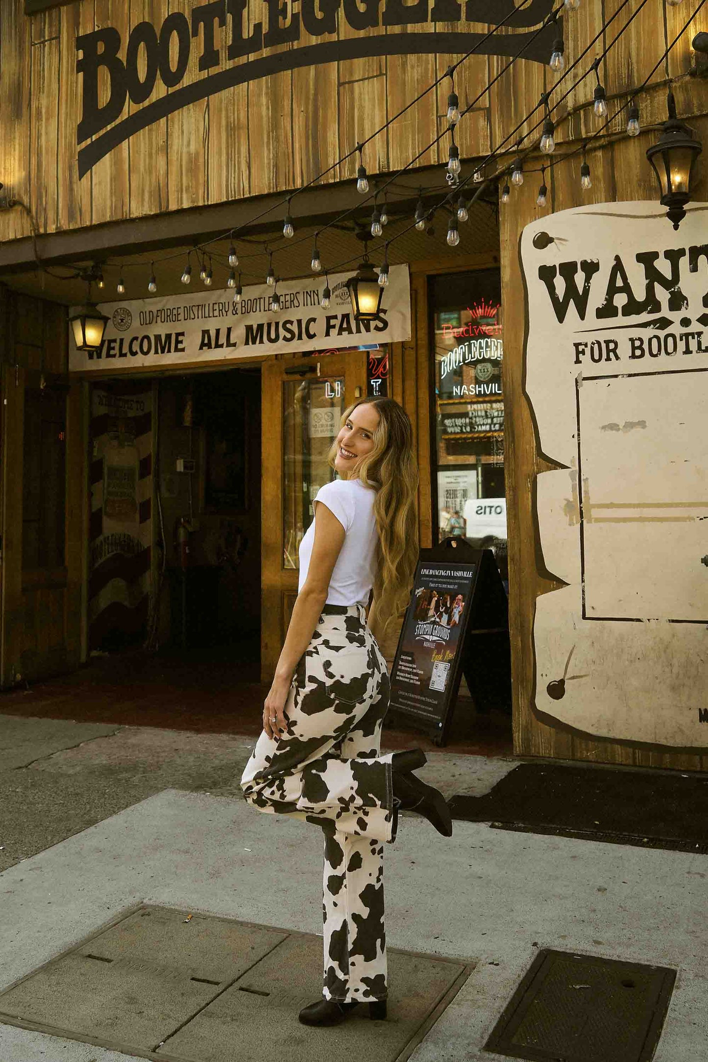Cow Print Wide Leg Jeans