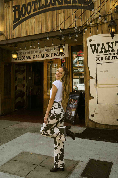 Cow Print Wide Leg Jeans