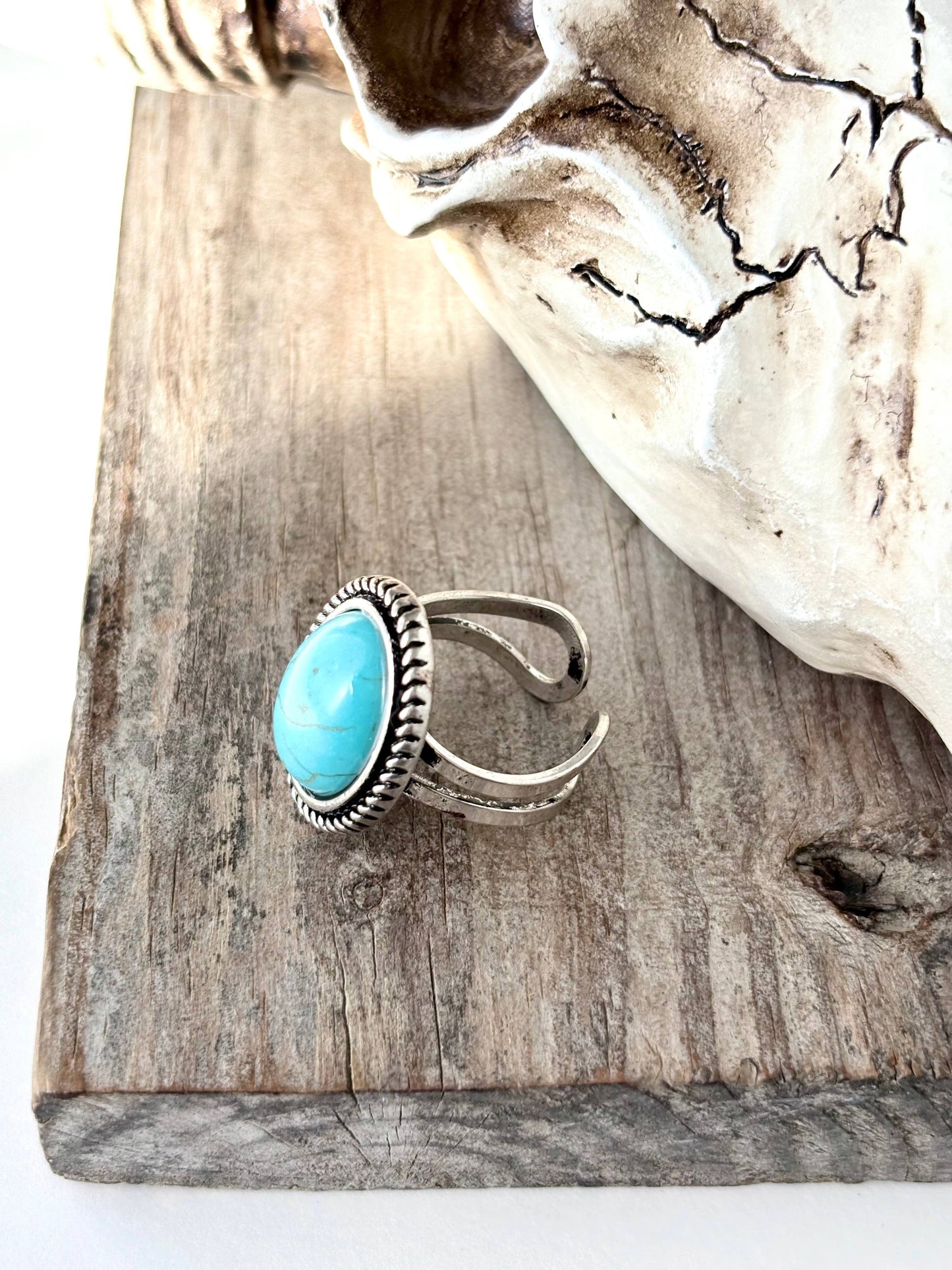 Turquoise Stone Oval Concho Statement Cuff Ring
